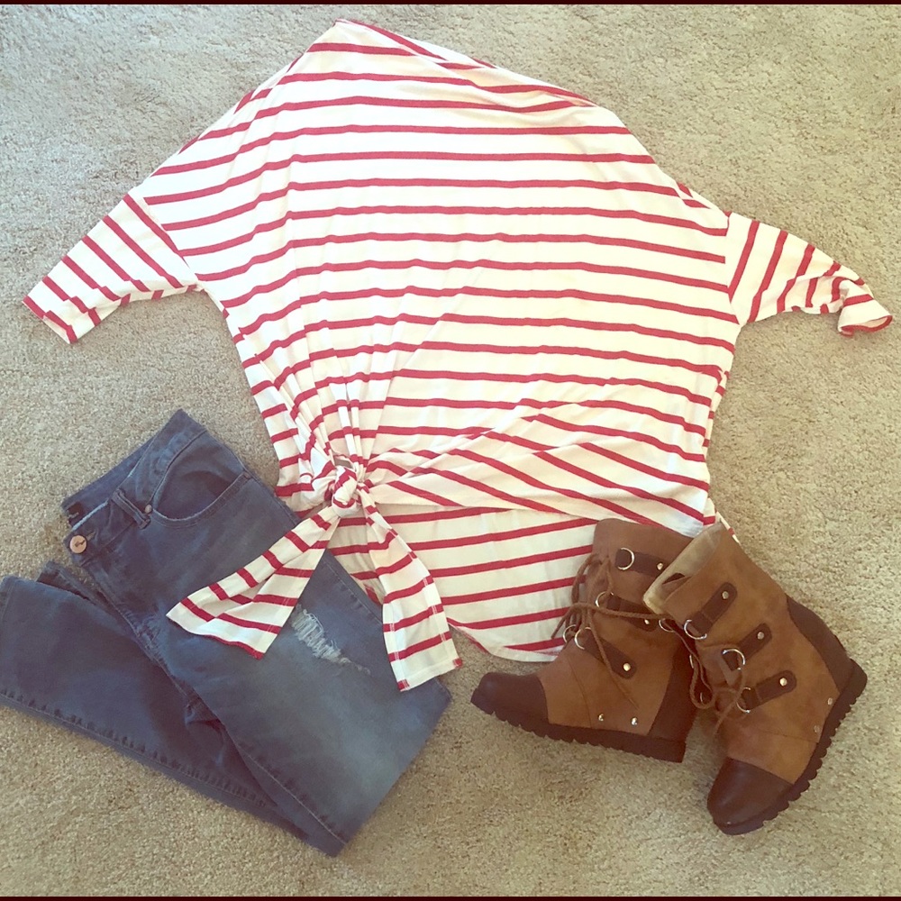 Mid sleeve comfy side tie blouse